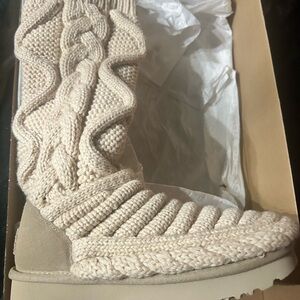 UGG Cable Knit Heeled Knee Boot - Cream